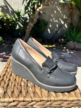 Soul Naturalizer Achieve Wedge Loafers Black Smooth Size 8.5